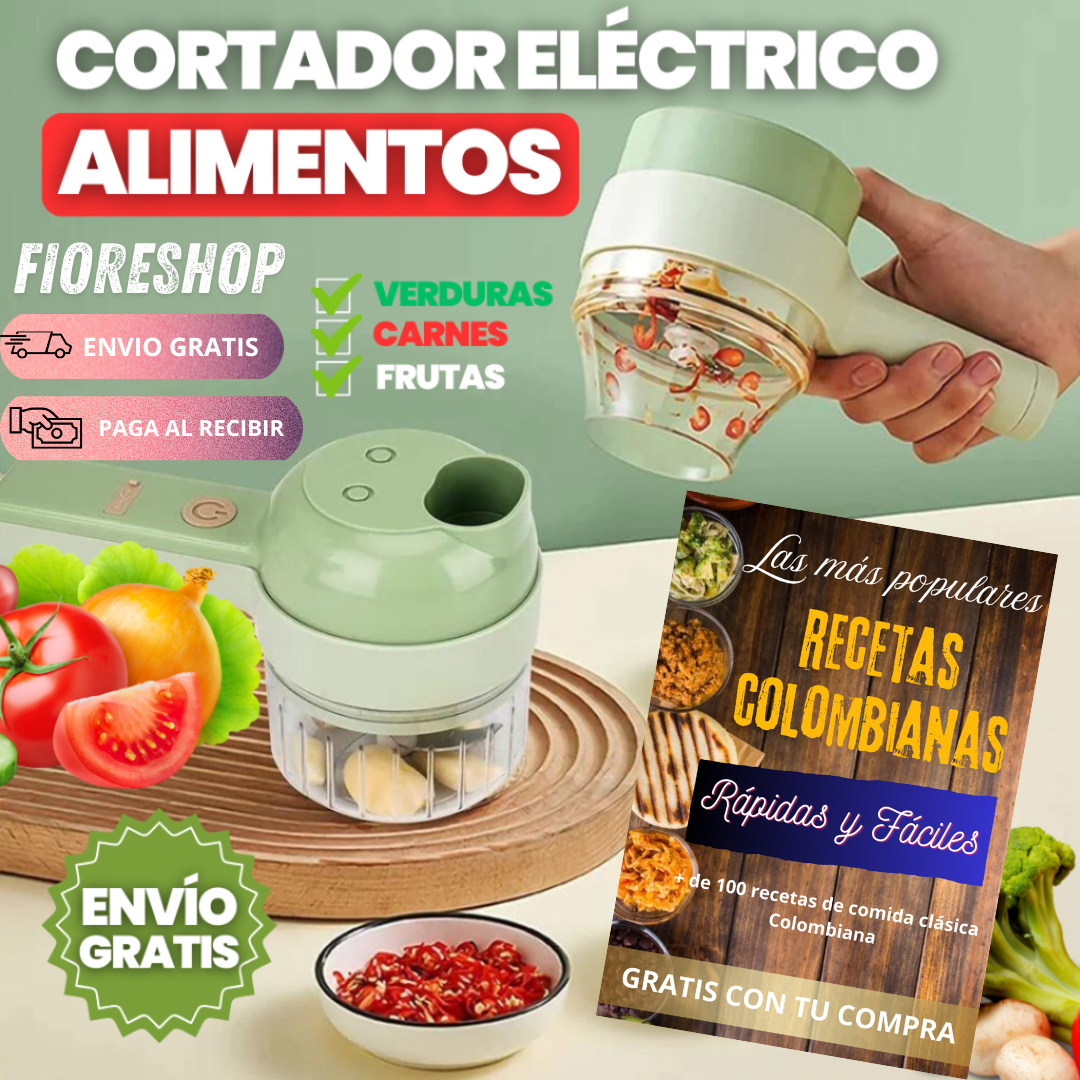 CORTADOR ELÉCTRICO MULTIFUNCIONAL 4 EN 1 + EBOOK DE RECETAS GRATIS